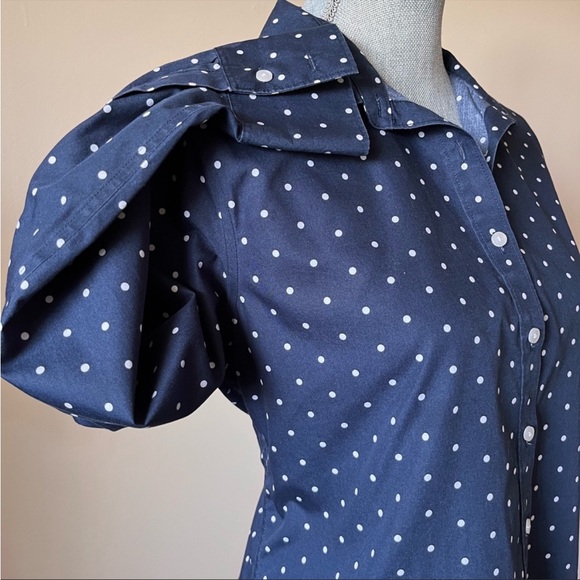 Lands end blue cotton polka dot button up shirt - Picture 11 of 11